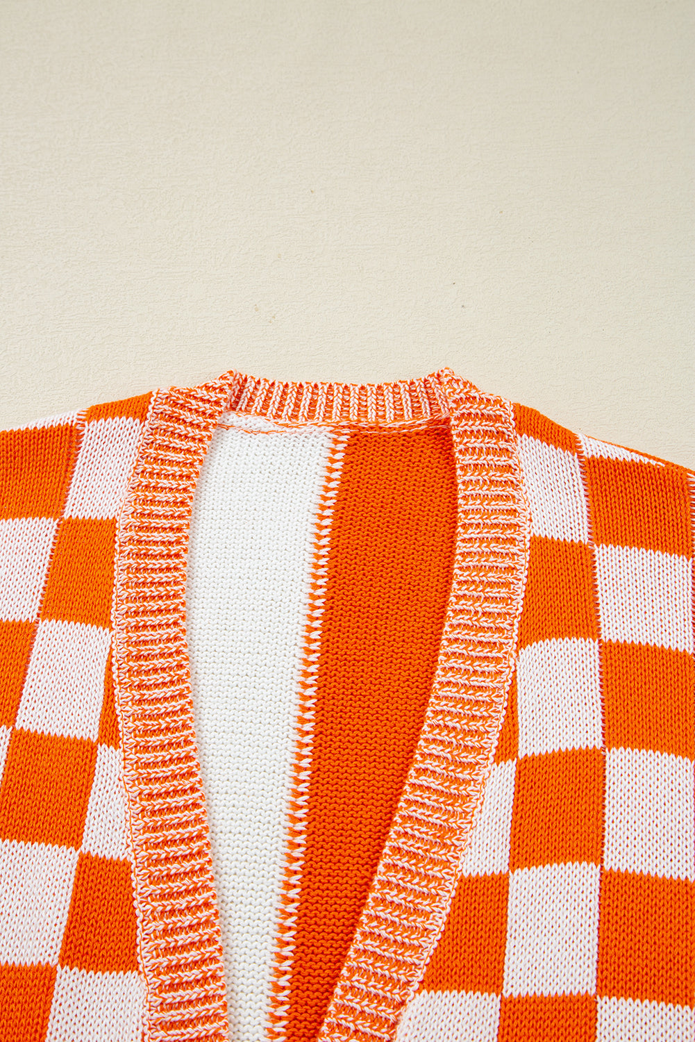 Orange Checkered Open Front Drop Shoulder Cardigan Dear-Lover Dropshipping