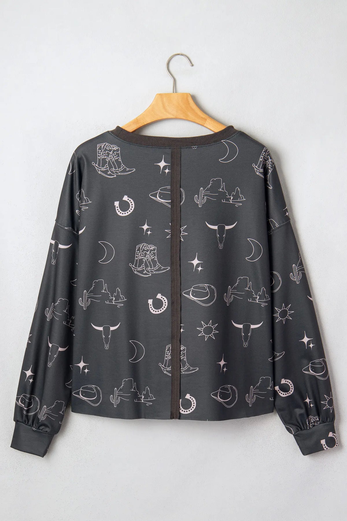 Western Print Crew Neck Sweatshirt – Grey