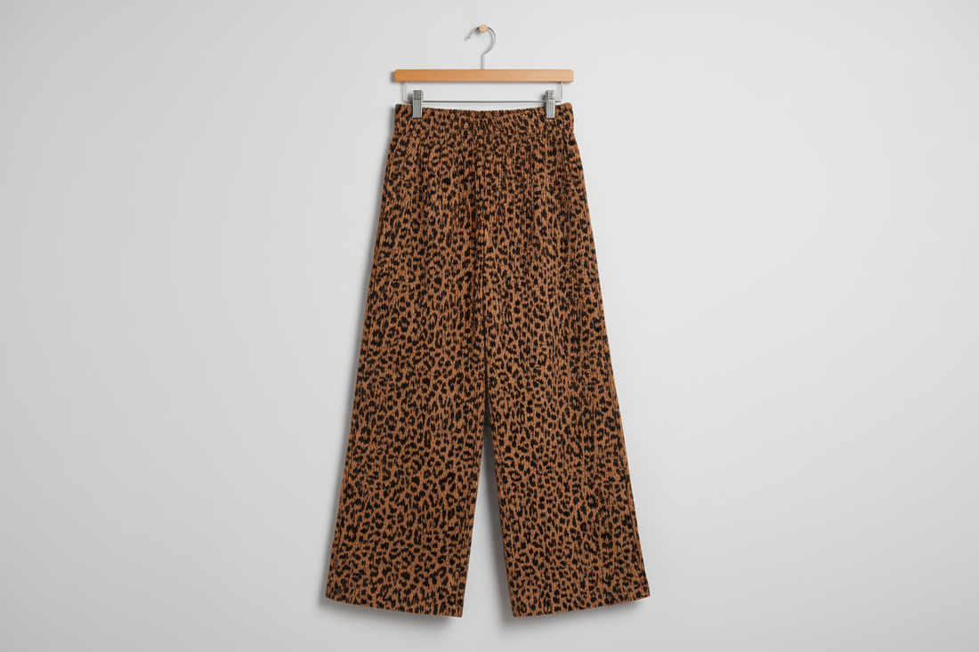 Leopard Print Elastic High Waist Loose Soft Corduroy Trousers - eAura