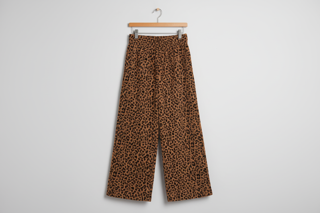Leopard Print Elastic High Waist Loose Soft Corduroy Trousers - eAura