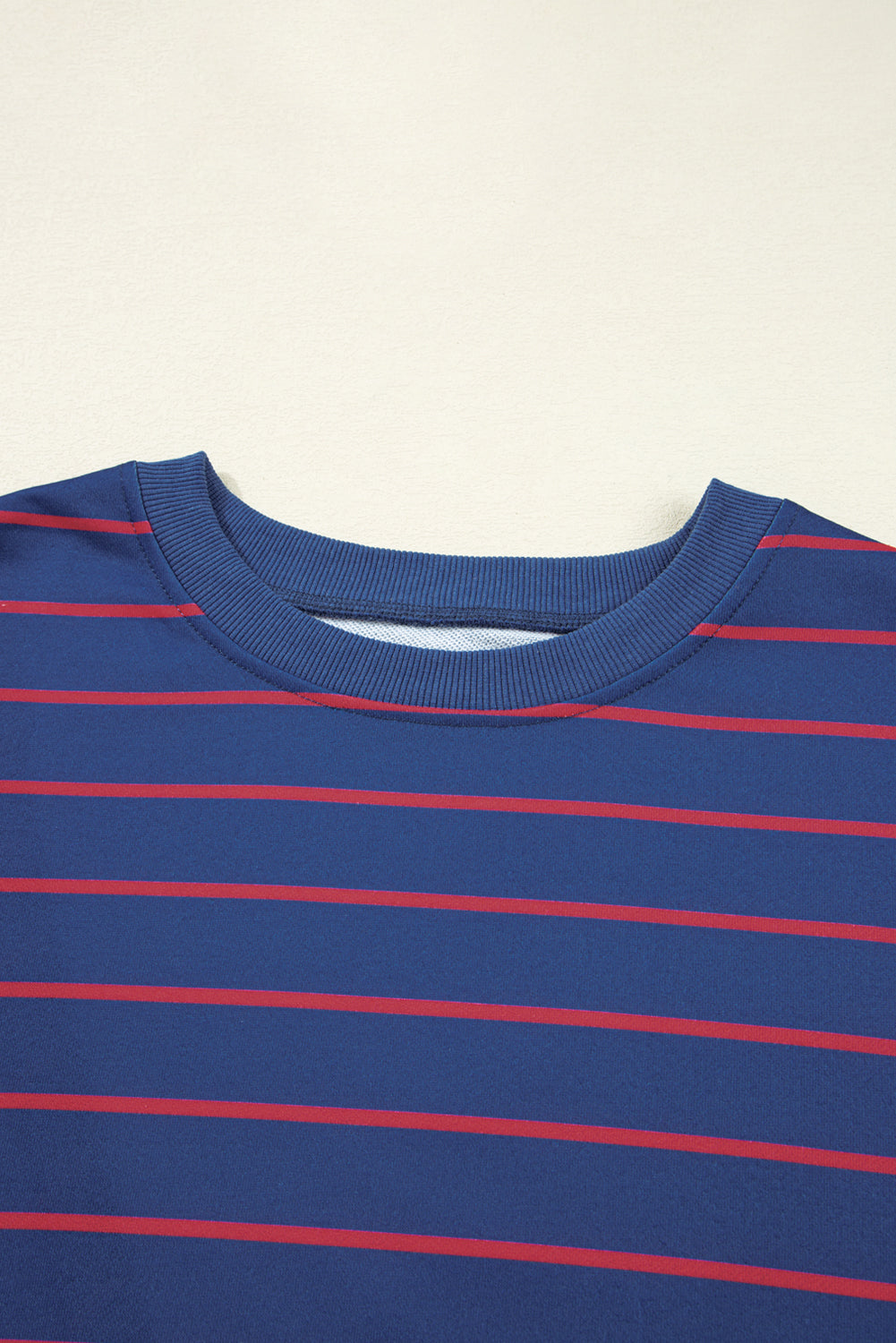 Striped Overlap Detail Drop Shoulder Pullover Sweatshirt eAura