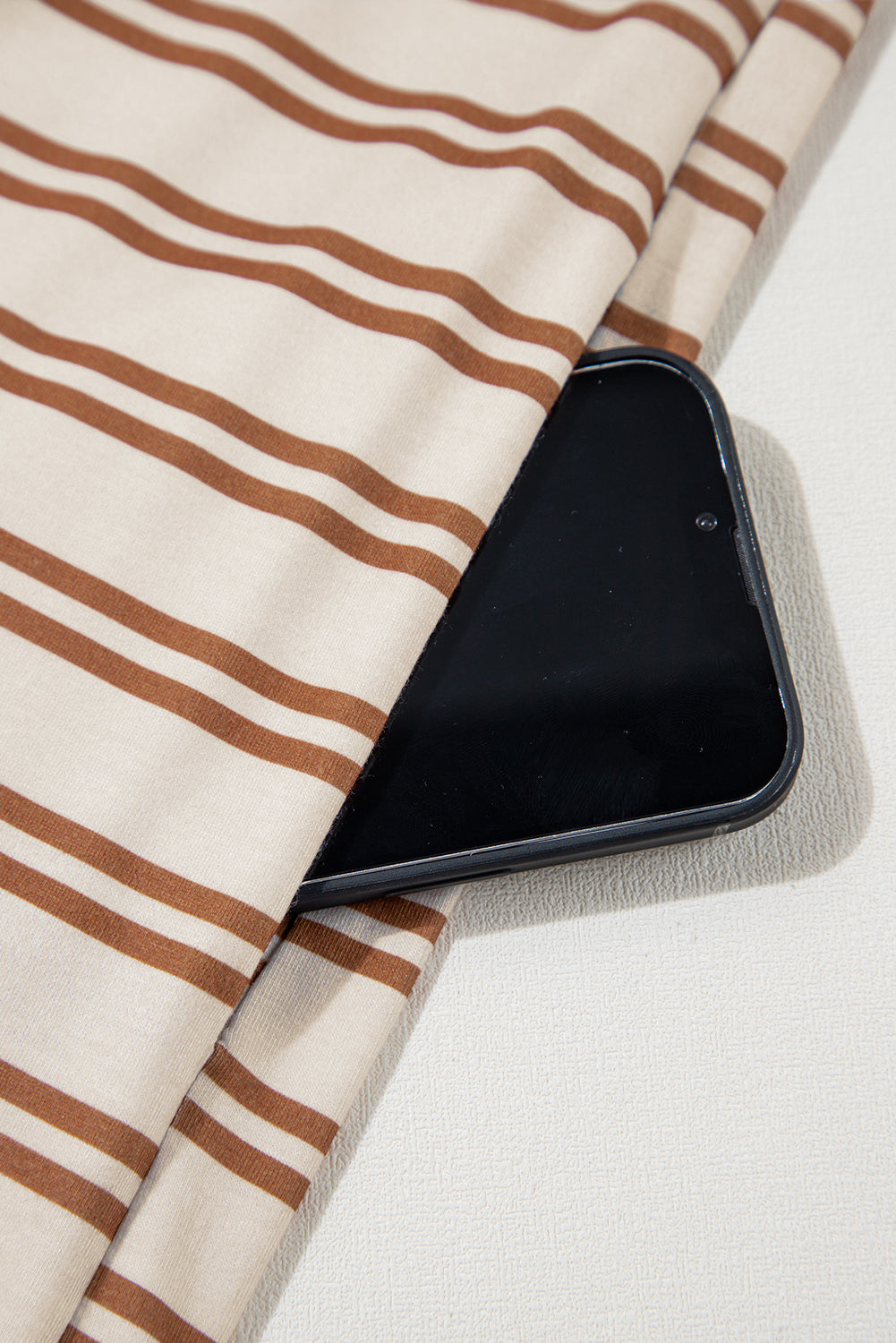 Khaki Stripe Round Neck Sleeveless Casual Pocketed Mini Dress eAura