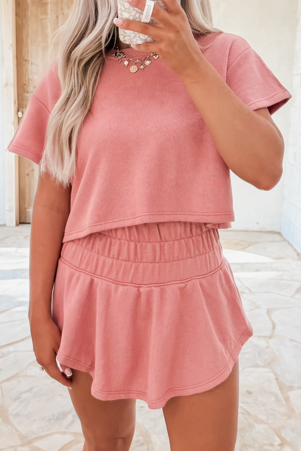 Blossom 2pcs Cropped Tee and Ruffle High Waist Skort Set eAura