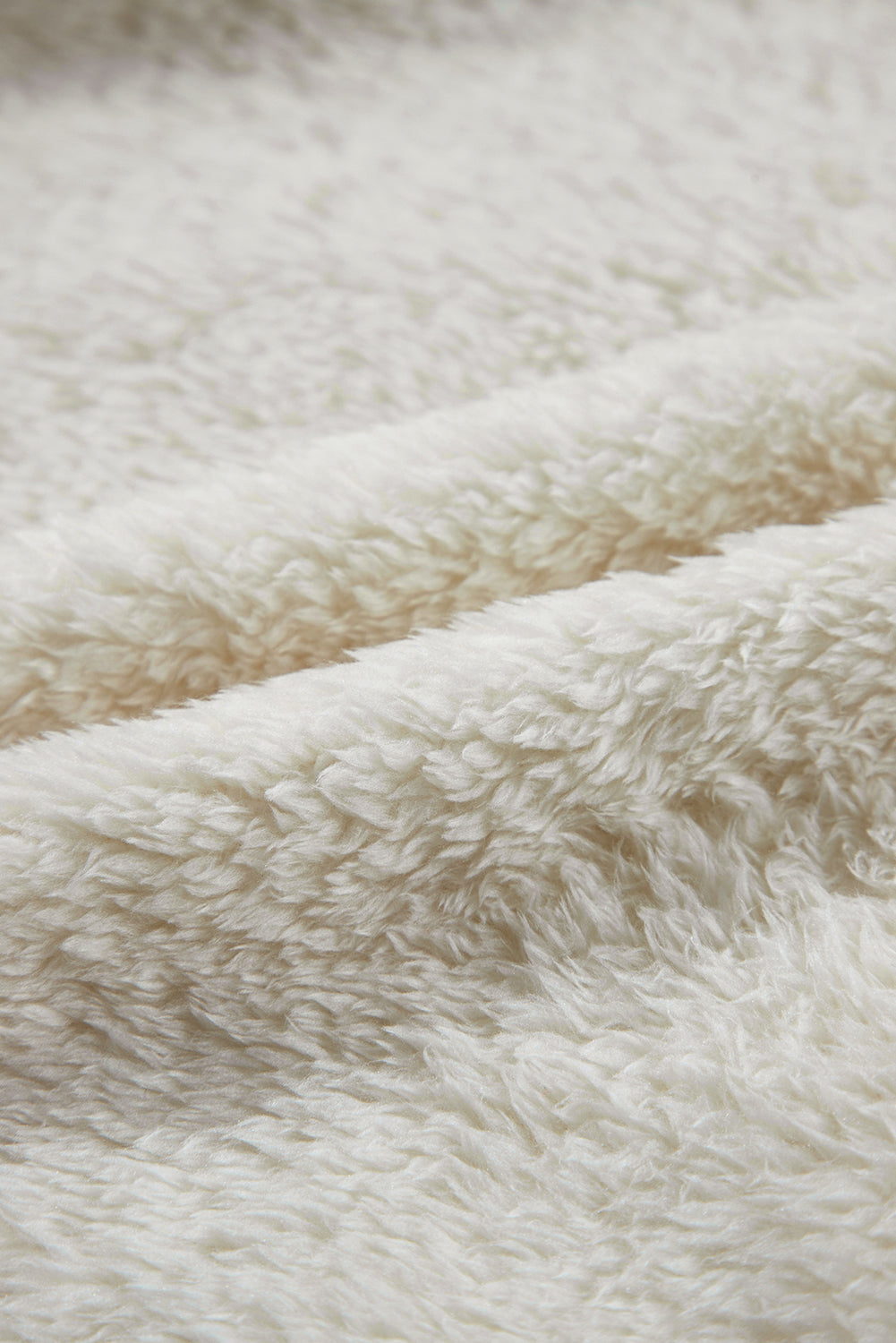White Contrast Ribbed Edge Plush Hoodie eAura