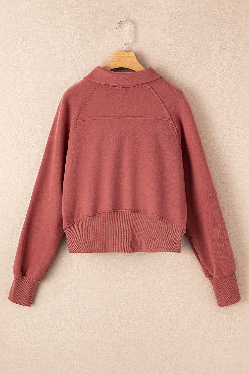 Brown Fleece Lined Zip Up Stand Collar Thumbhole Sleeve Sweatshirt eAura