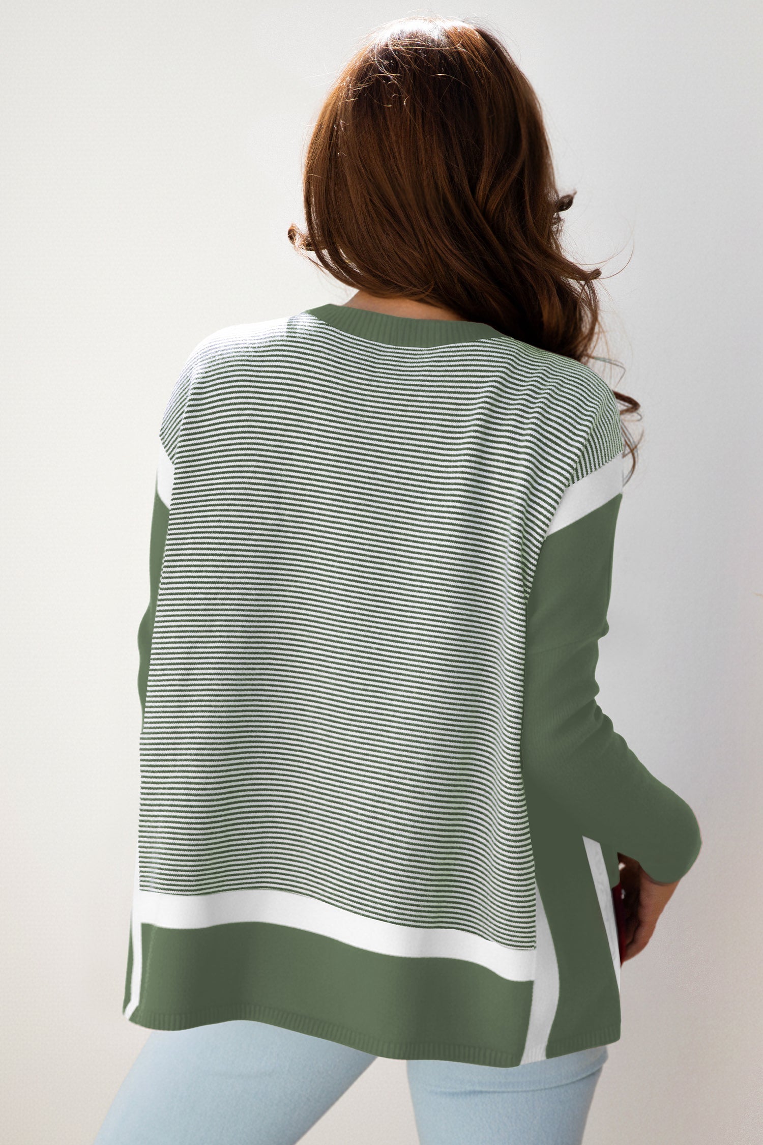 Striped Dolman Oversize Tunic Sweater - eAura