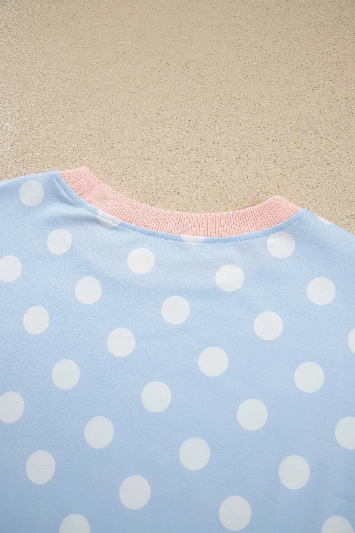 Polka Dot Contrast Trim Long Sleeve Top Drawstring Shift Pants Set – Pink