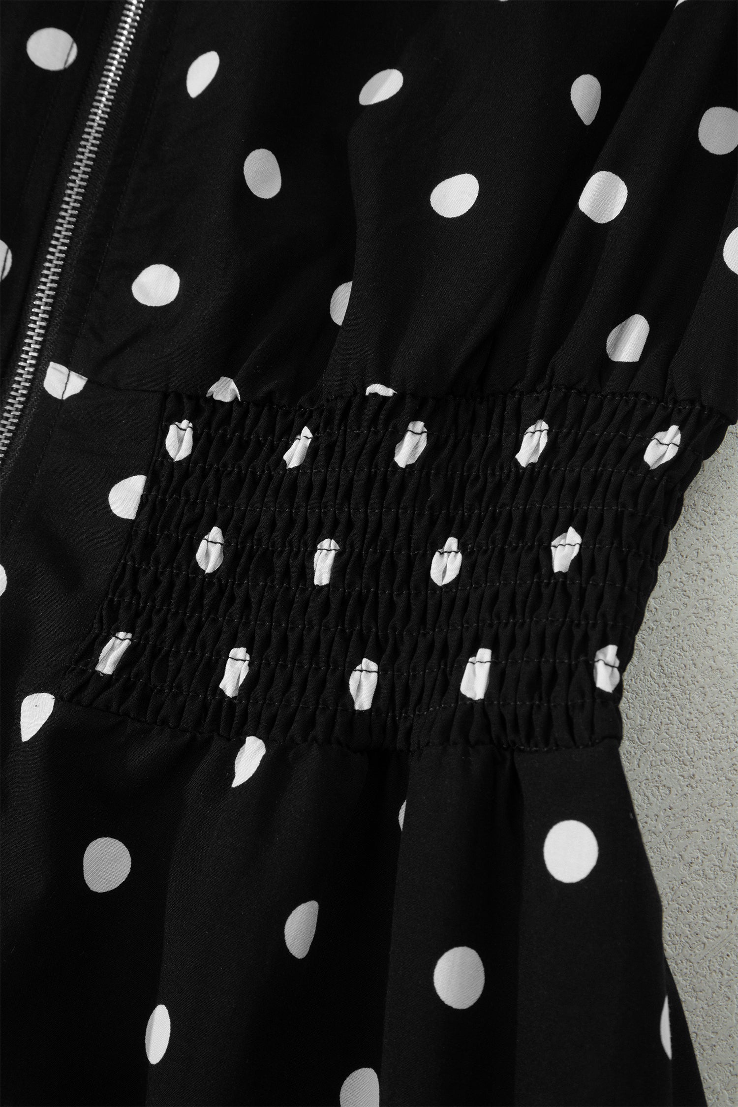 Polka Dot Print Contrast Trim V-Neck Zip Up Sleeveless Dress