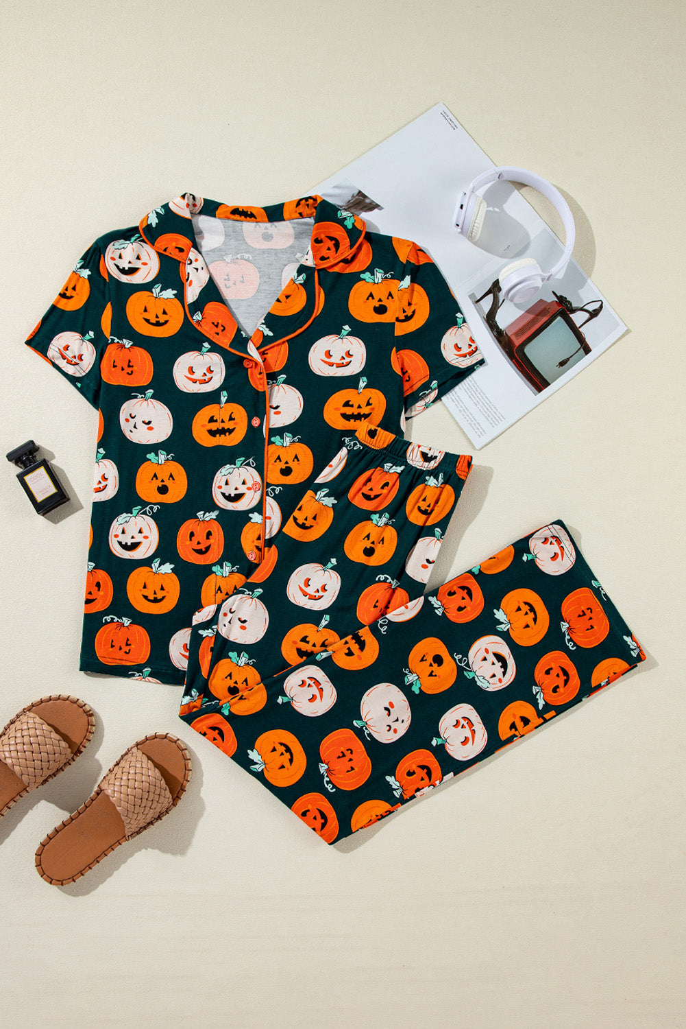 Halloween Pattern Short Sleeve Shirt Pyjama Set eAura