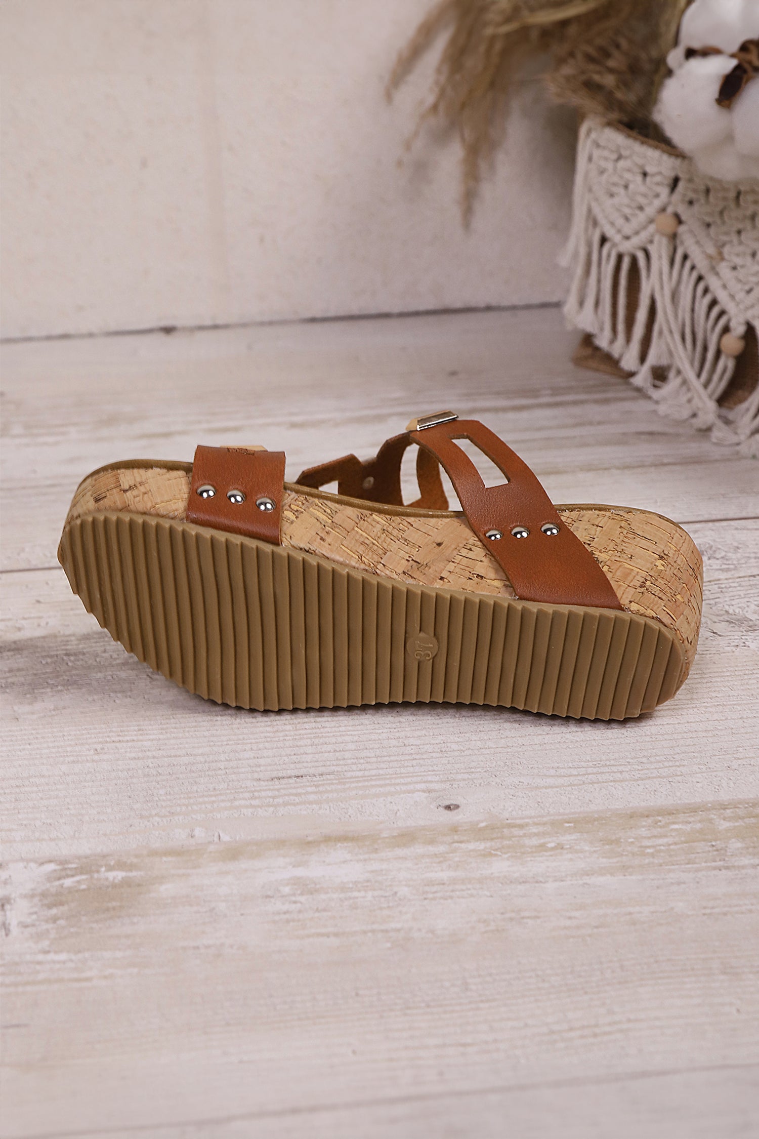 Hollowed PU Leather Wedge Platform Sandals