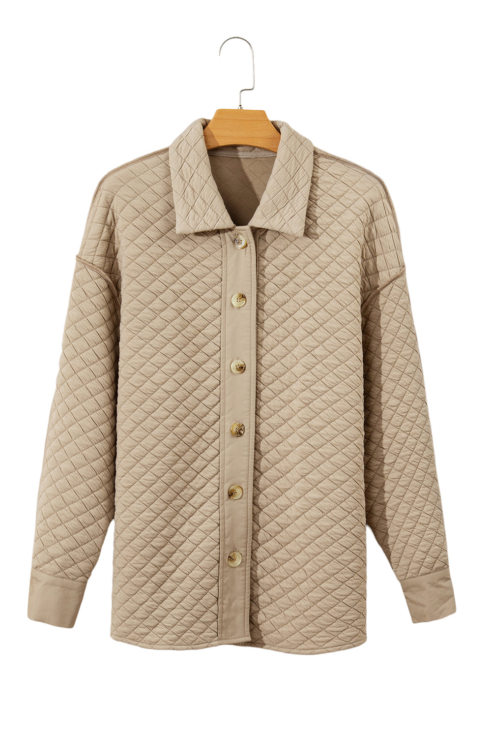 Jet Stream Solid Colour Quilted Puffer Buttoned Shacket eAura