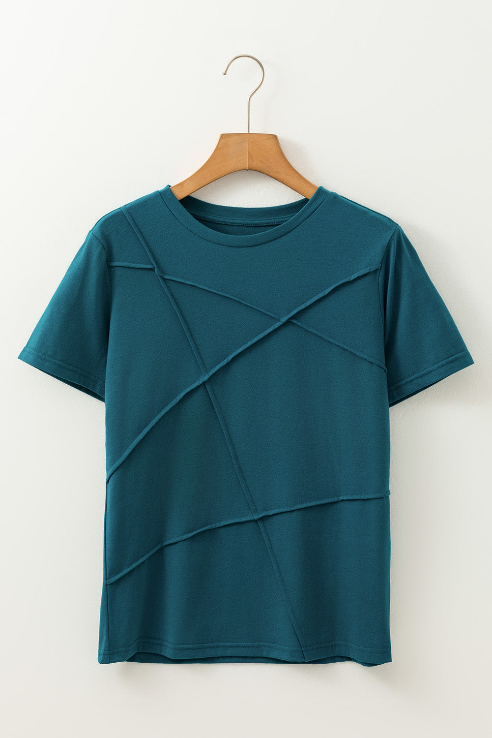Blue Sapphire Solid Colour Toothpick Stripe Round Neck T Shirt eAura