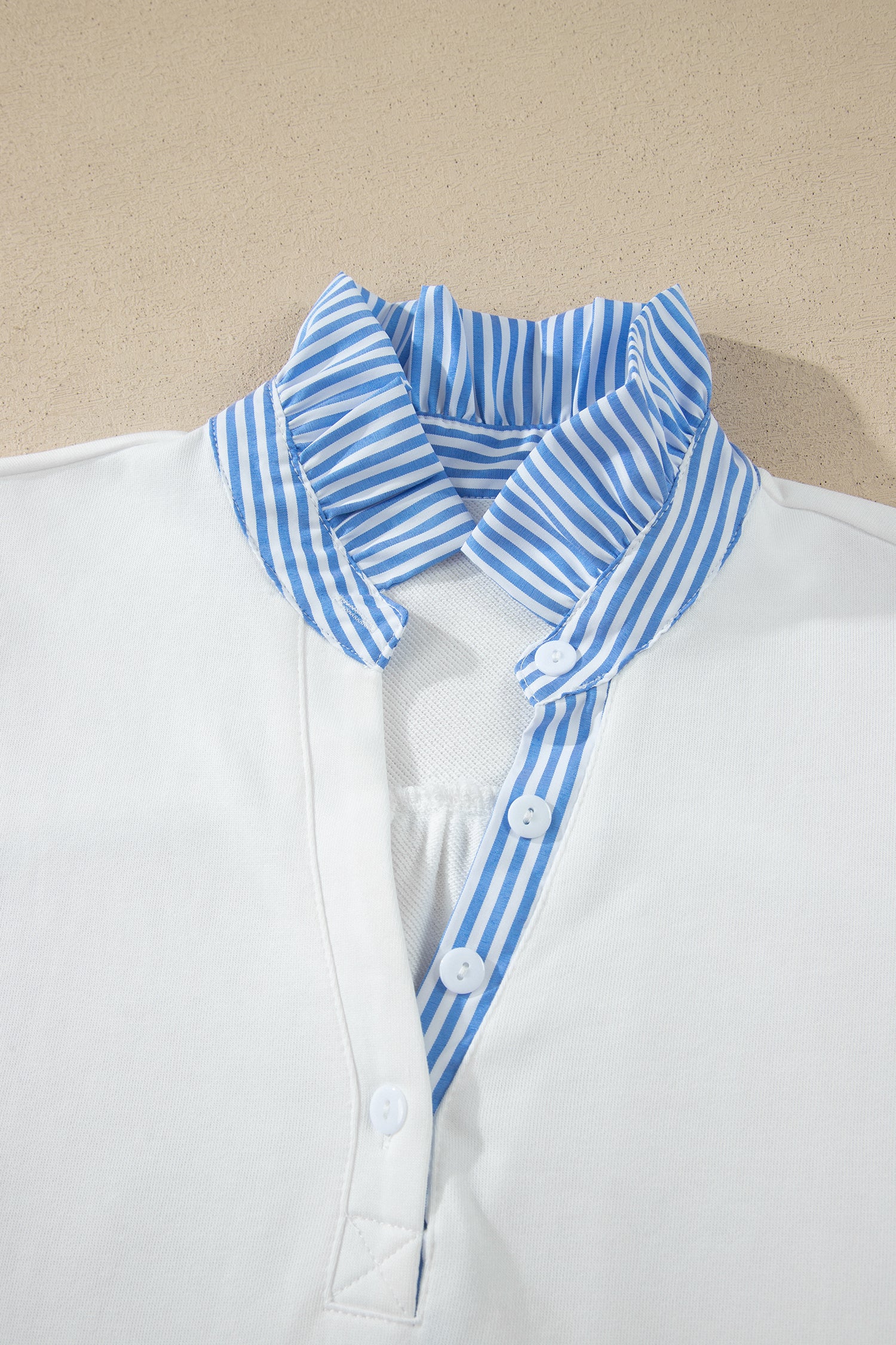 Striped Frilled Collar Short Sleeve Blouse