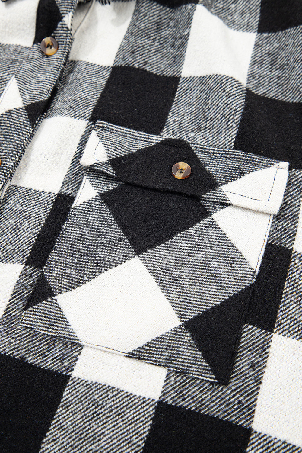 Black Double Plaid Patchwork Drawstring Hooded Shacket eAura