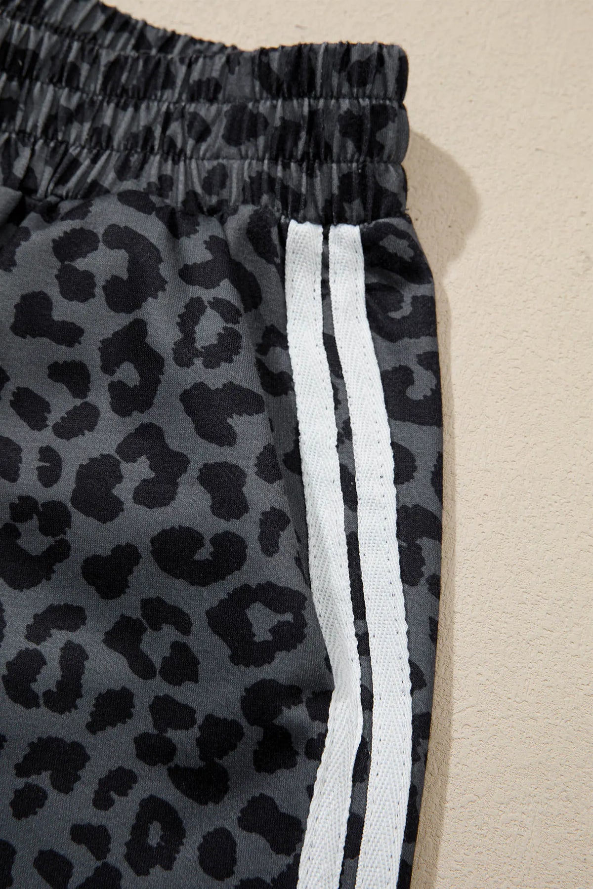 Leopard Print Varsity Striped Detail 3/4 Sleeve Top Shift Pant Set – Pink