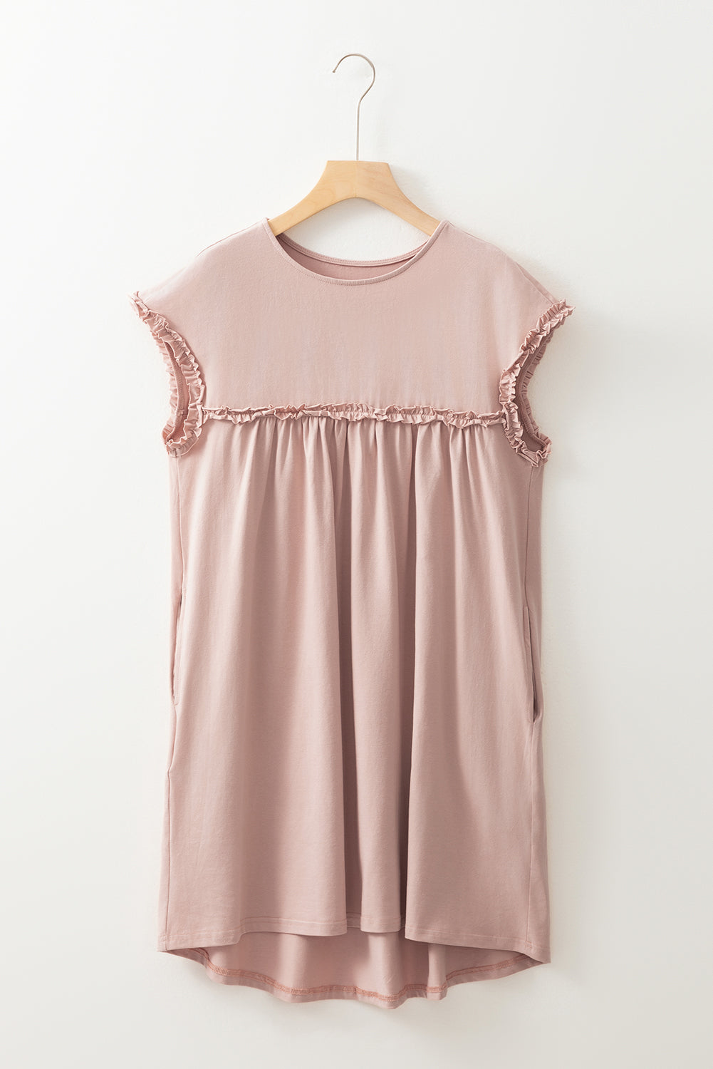 Mint Green Frilled Trim Crew Neck Loose Fit Mini Dress eAura
