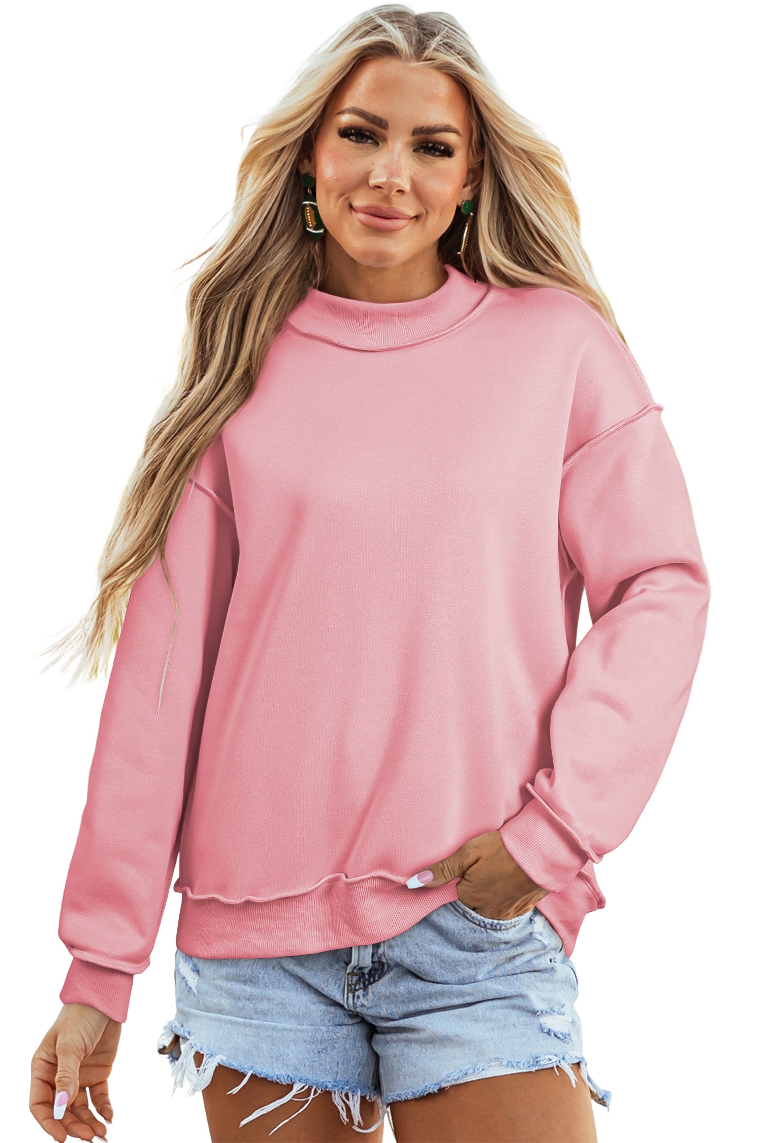 Black Oversize Drop Shoulder Reversible Mock Neck Sweatshirt
