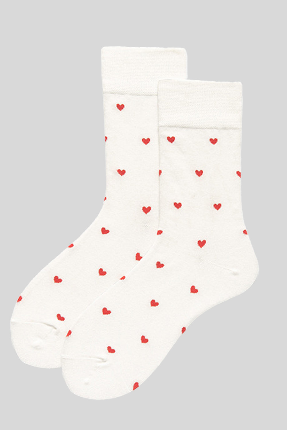 White With Red Hearts Pattern Crew Socks