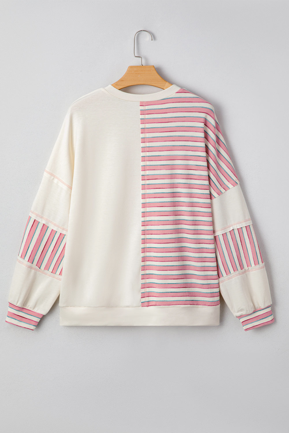 Stripe Stitched Detail Patchwork Oversized Pullover Top - eAura