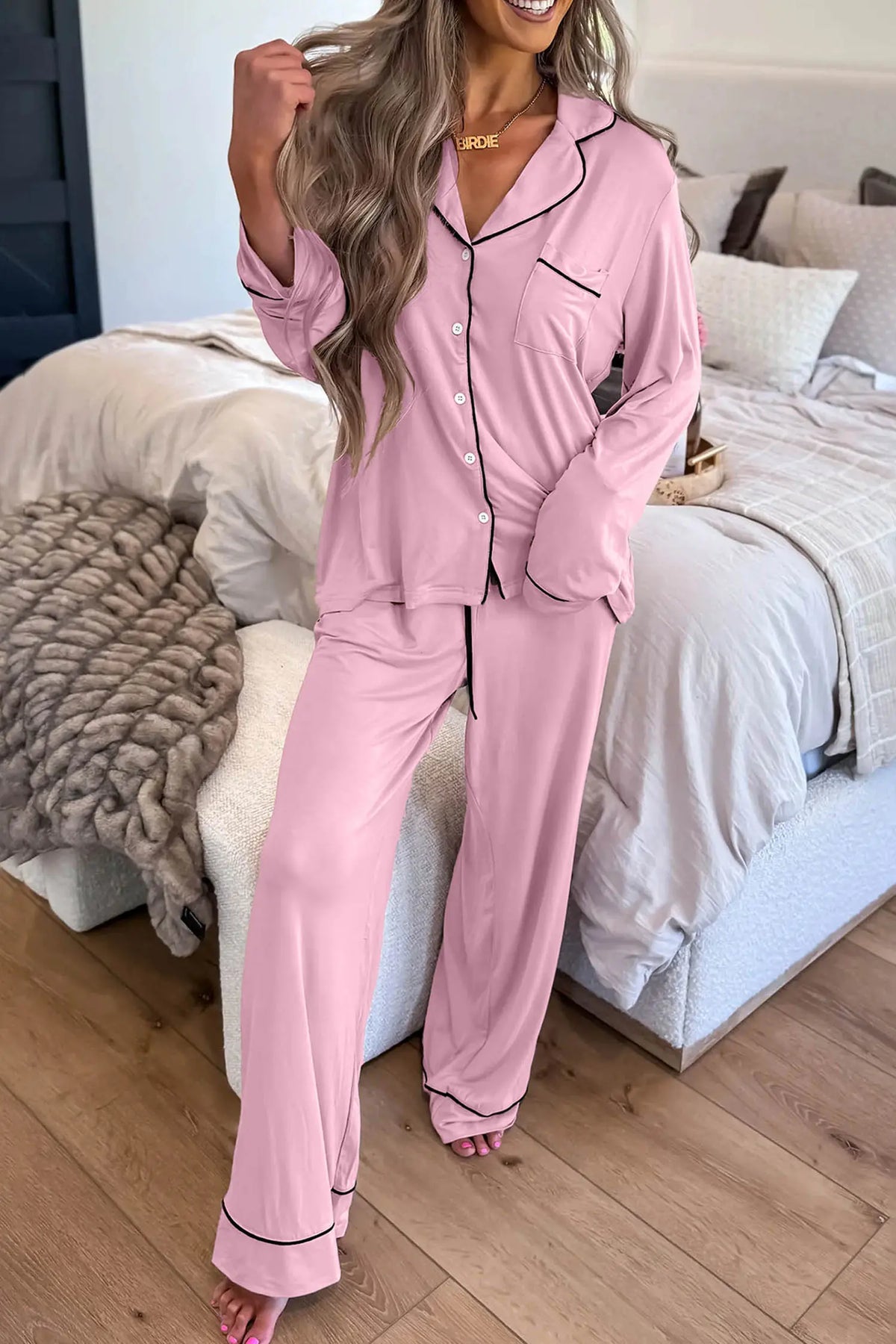 Long Sleeve Colourblock Patchwork Two Piece Home Wear Lounge Set – Delicacy