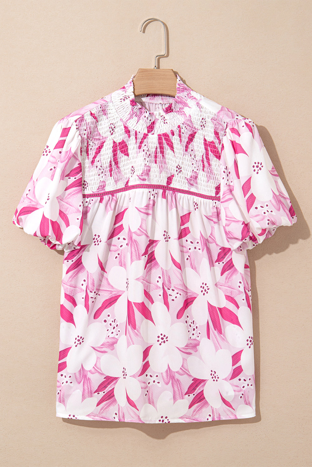 Rose Floral Frilled Collar Short Sleeve Blouse Top eAura