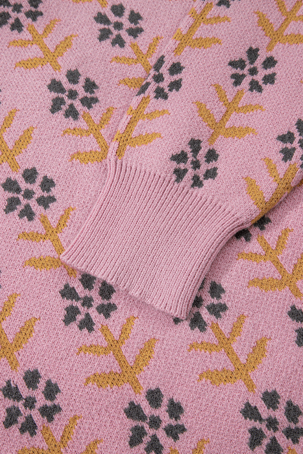 Pink Floral Button Down Ribbed Banded Cardigan Sweater Dear-Lover Dropshipping