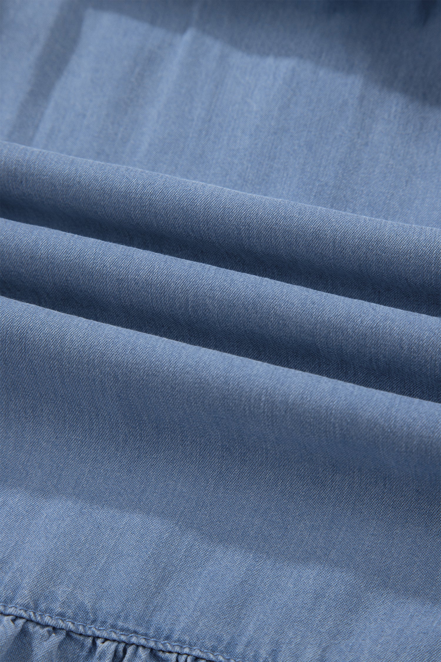 Elastic Waist Ruffled Tiered Flared Denim Maxi Skirt