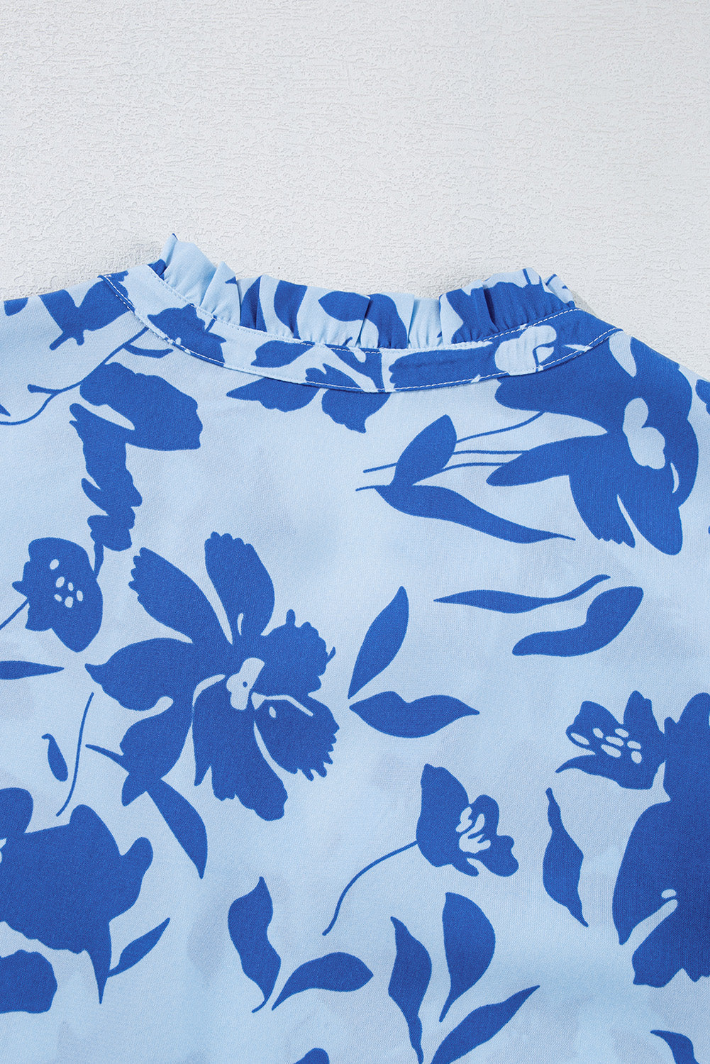 Sky Blue Floral Print Tiered Frilled Trim Flutter Sleeve Maxi Dress eAura