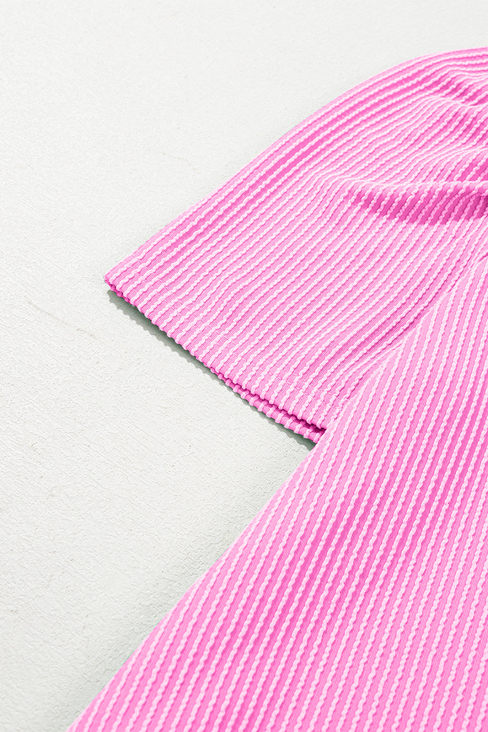 Bright Pink Ribbed Knit Crew Neck Puff Sleeve Shift Mini Dress eAura