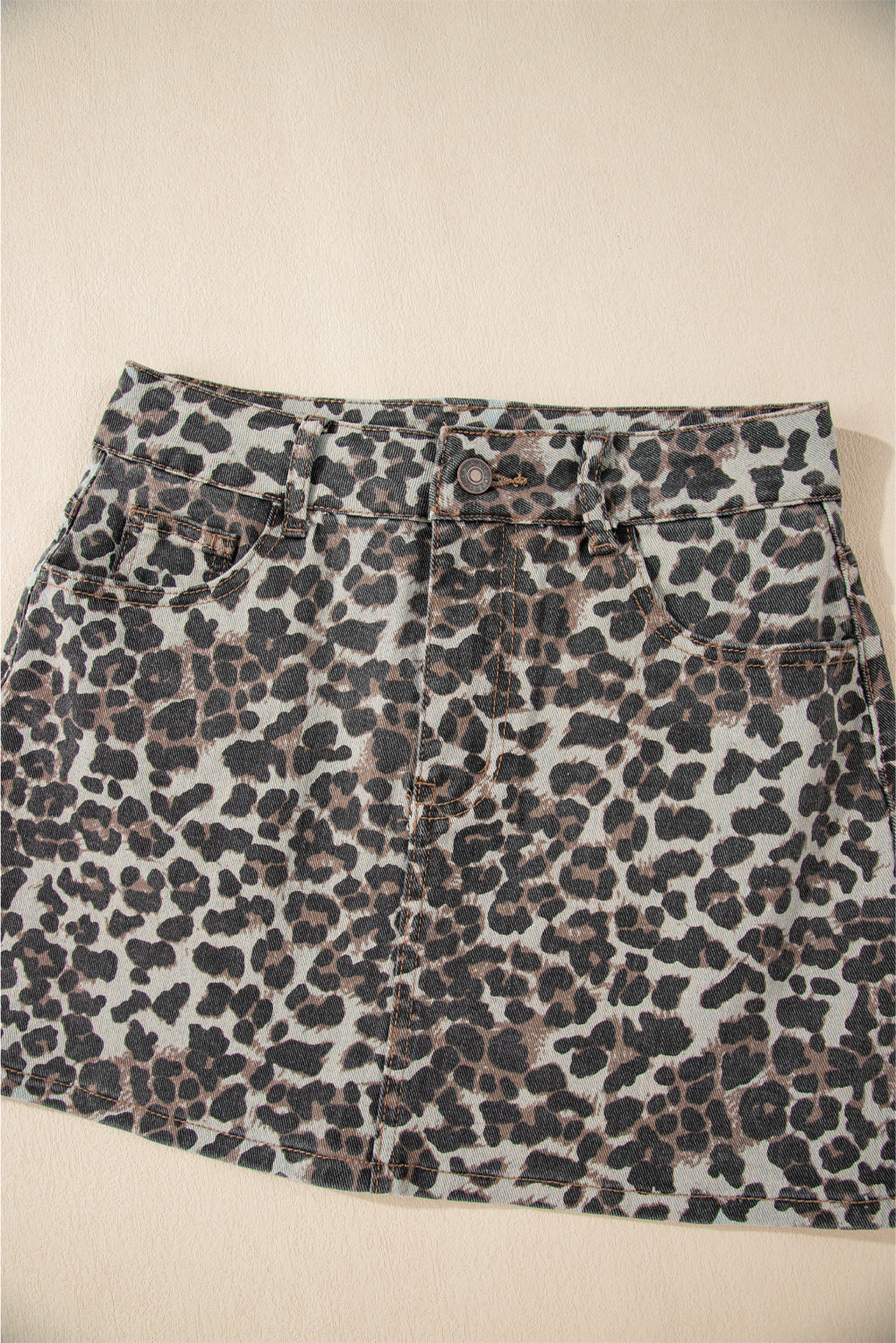 Khaki Leopard Denim Mini Skirt eAura