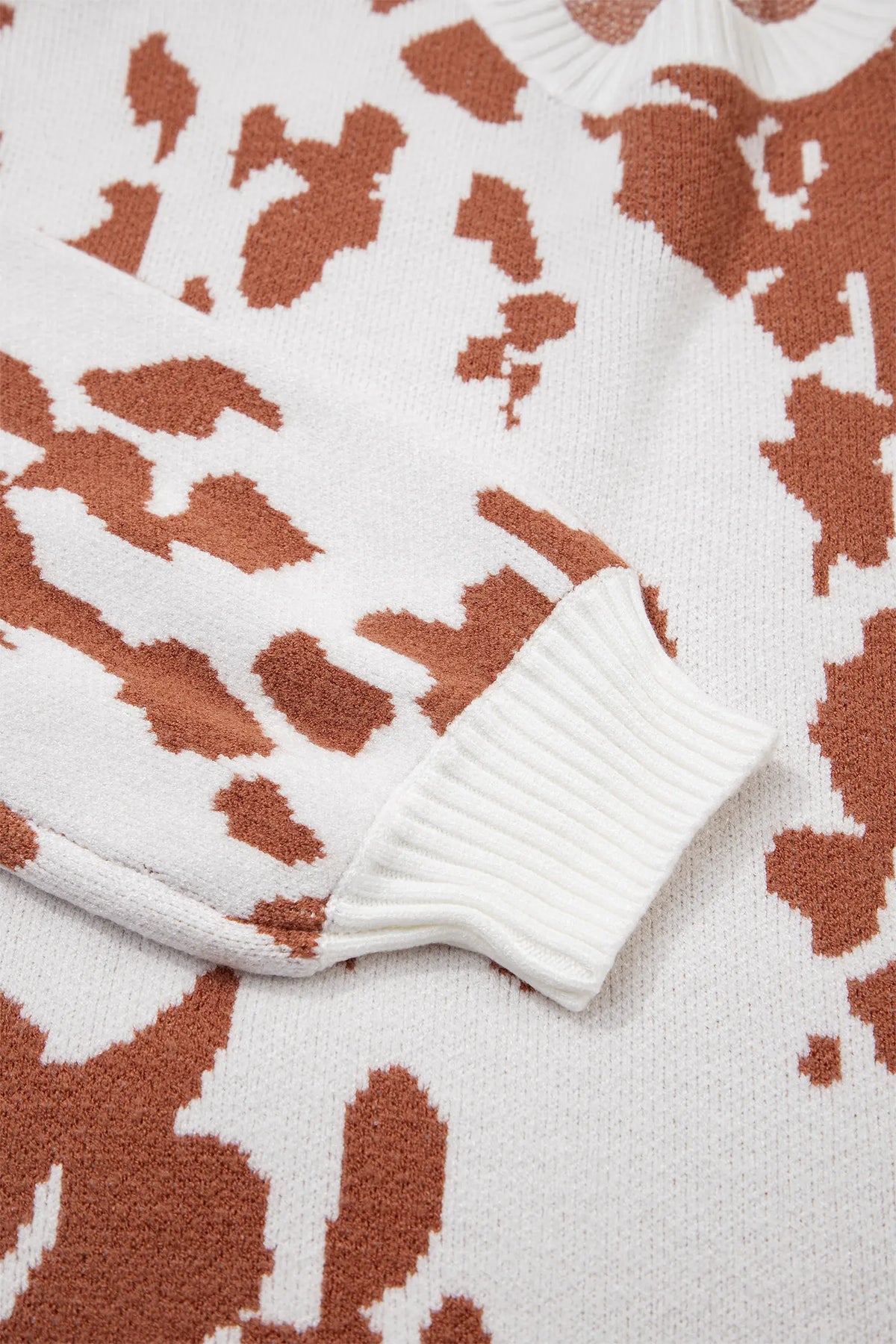 Abstract Print Drop Shoulder Long Sleeve Round Neck Sweater – Khaki