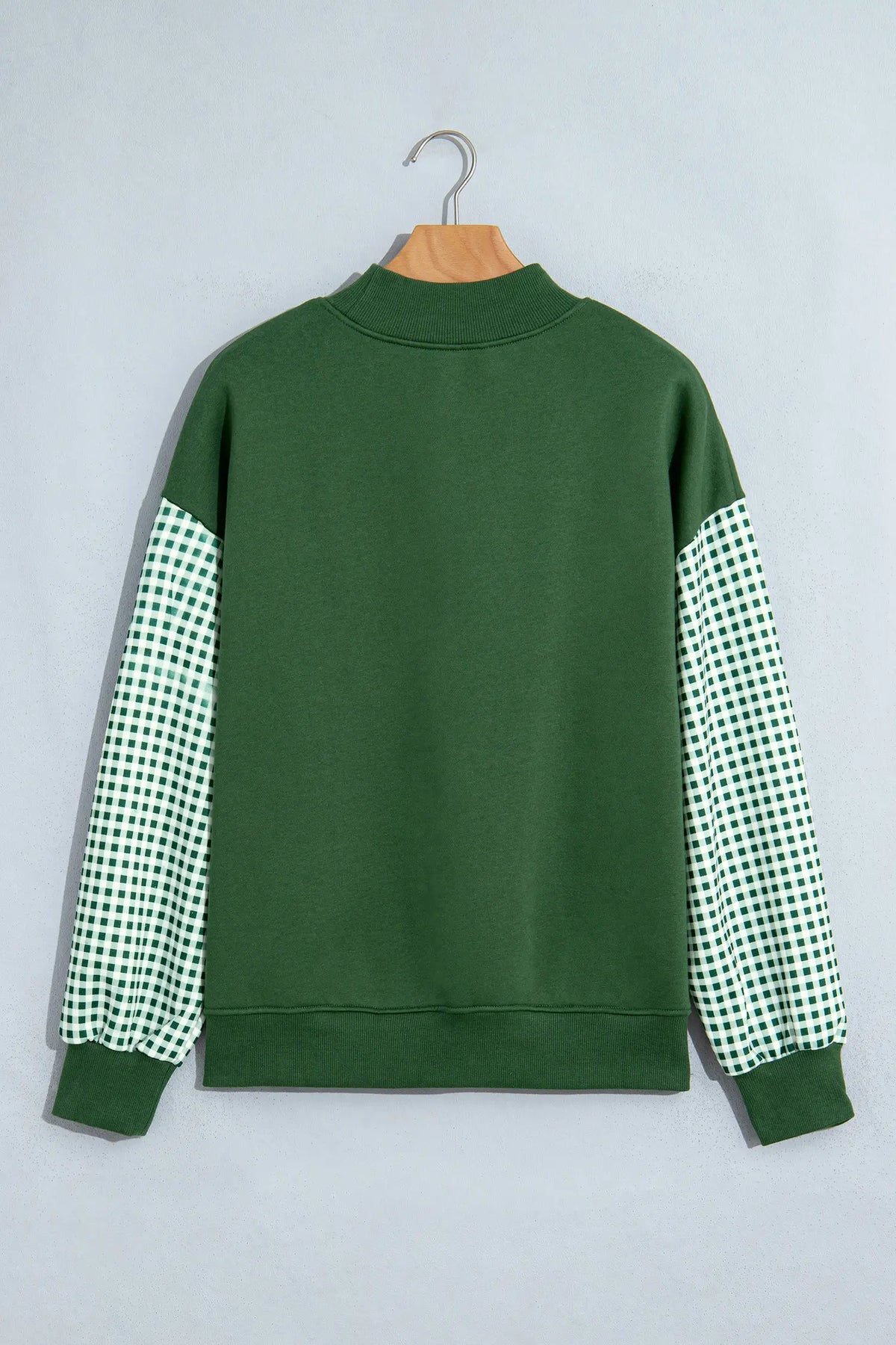 Plaid Sleeve Colourblock Loose Tunic Sweatshirt – Evergreen