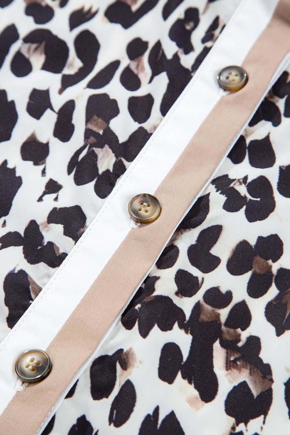 Button Striped Collar Leopard Print Long Sleeve Flared Dress - eAura