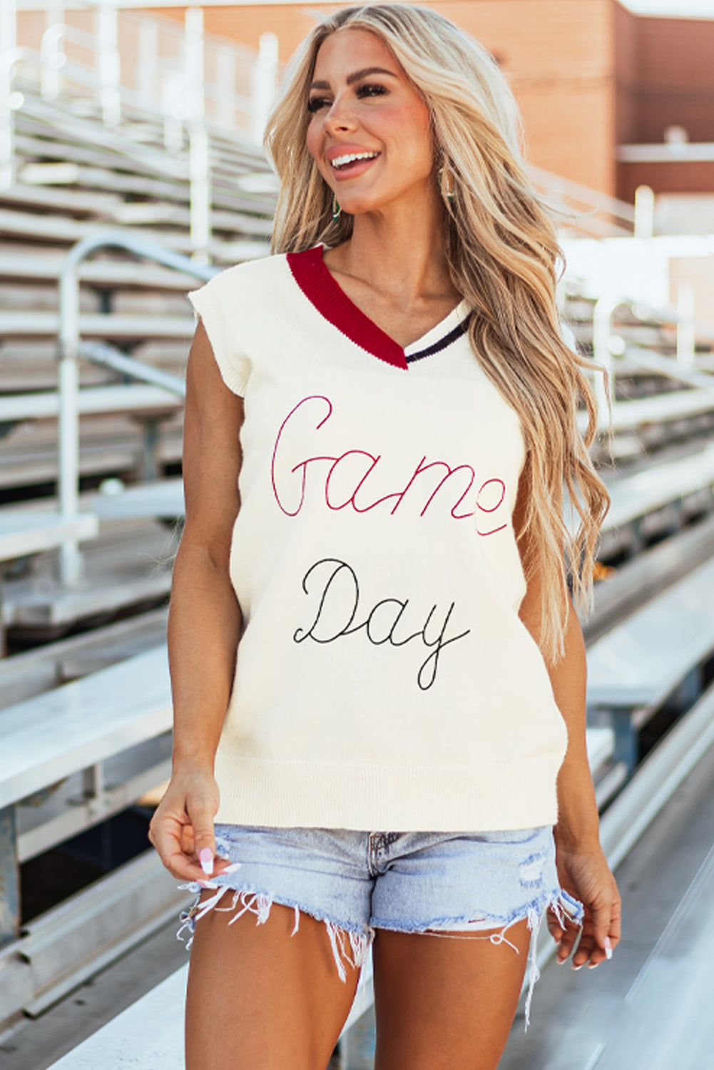White Vintage Game Day Sweater Tank Top eAura