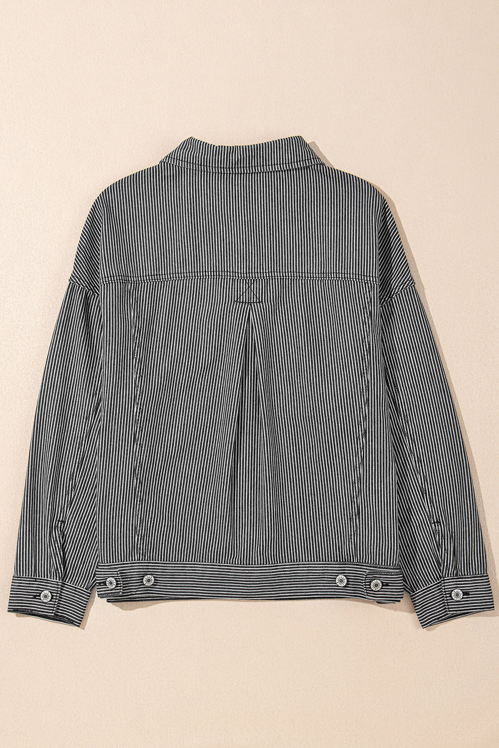 Blue Stripe Washed Oversize Pocketed Denim Jacket Beagle Boutique Fashion Outlet
