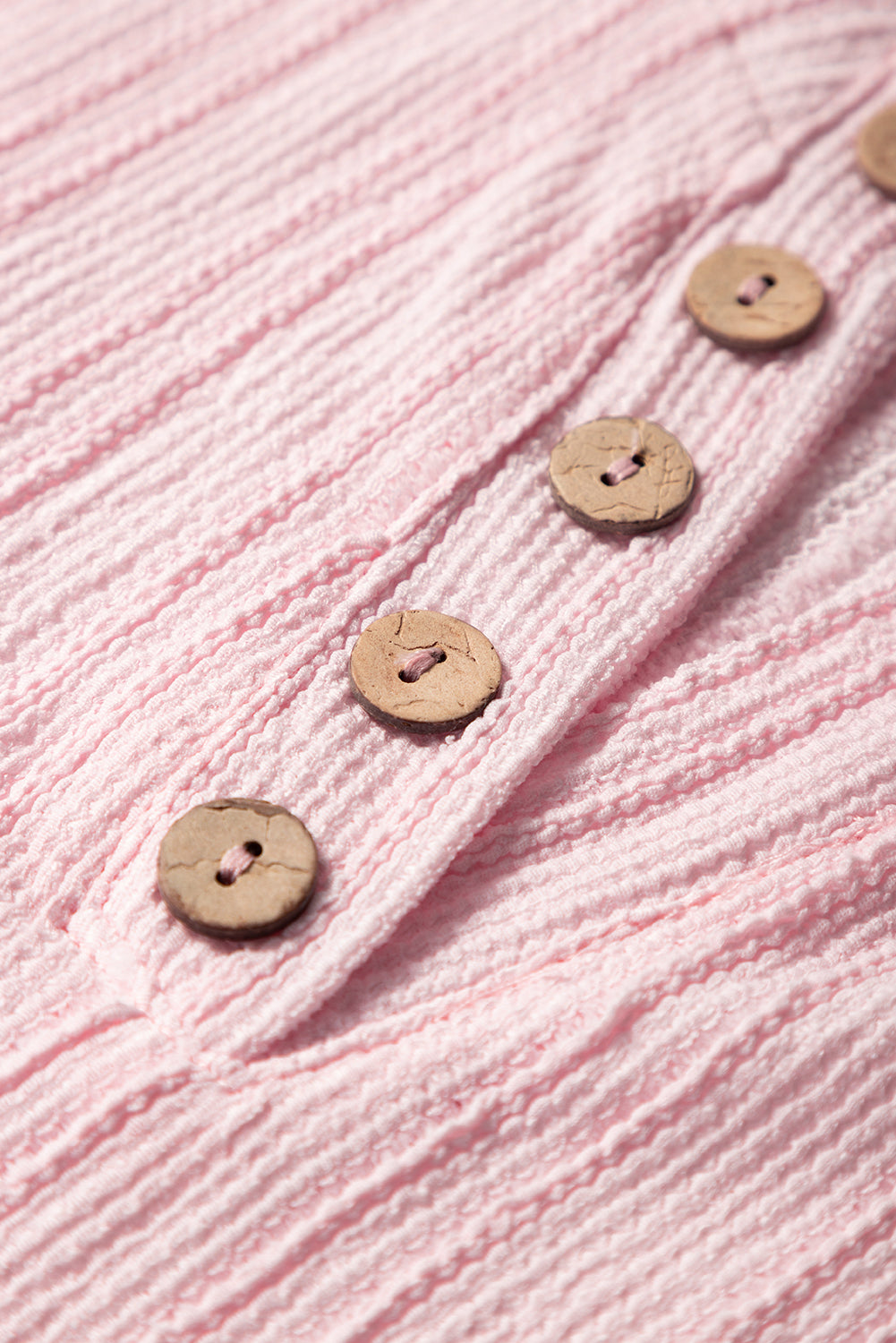 Light Pink Textured Short Sleeve Henley Top and Pocketed Wide Leg Trousers eAura