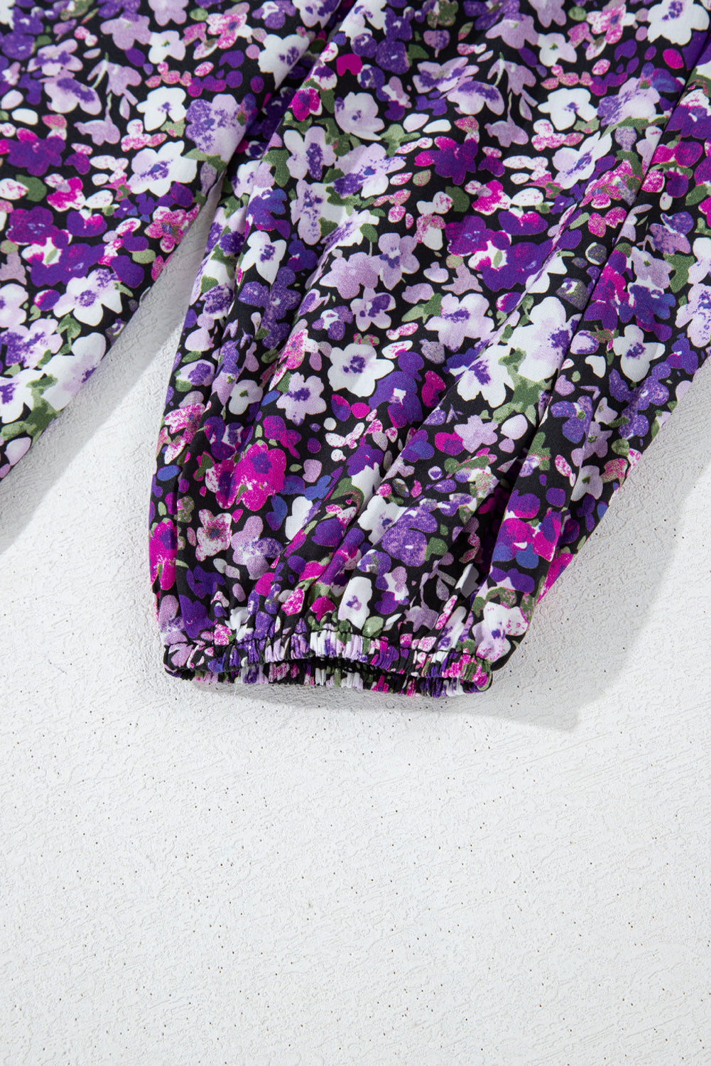 Purple Boho Flower Split V Neck Bubble Sleeve Blouse eAura