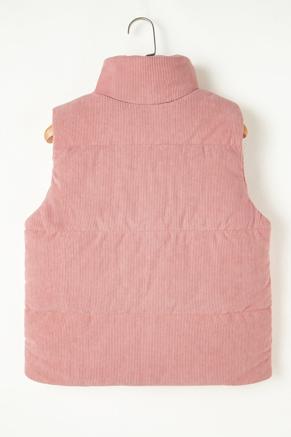 Pink Cord Stand Neck Zipped Puffer Gilet