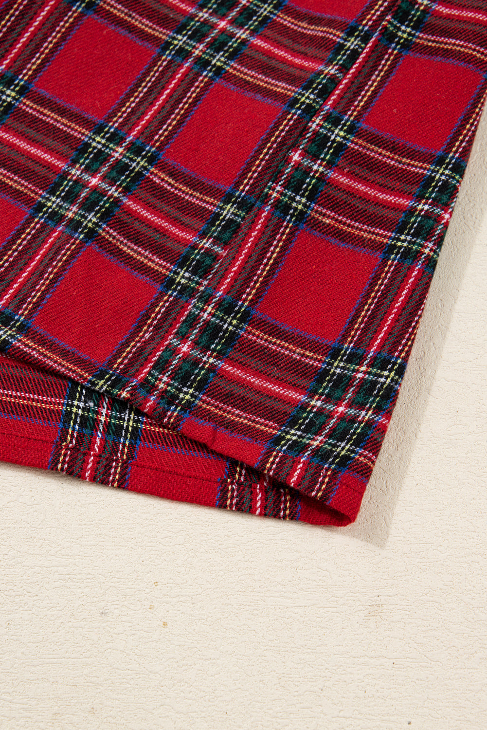 Red Plaid Contrast Christmas Holiday Long Sleeve Shirt and Short Pyjamas - eAura