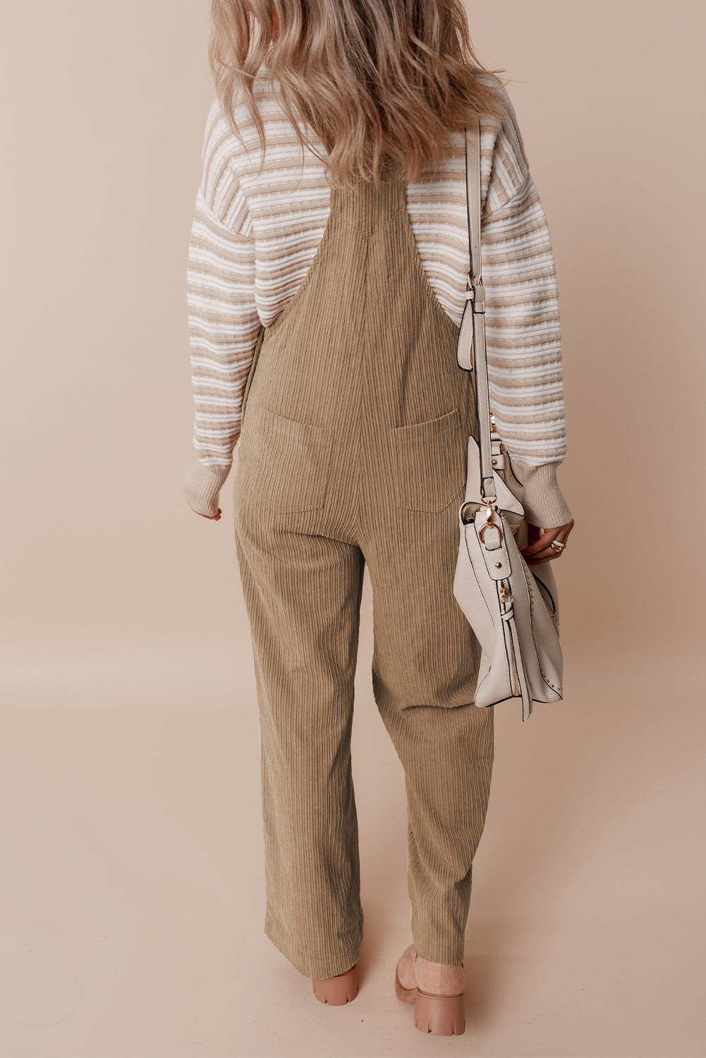 Gray Morn Solid Pocketed Loose Fit Corduroy Overall BB Fashion Outlet