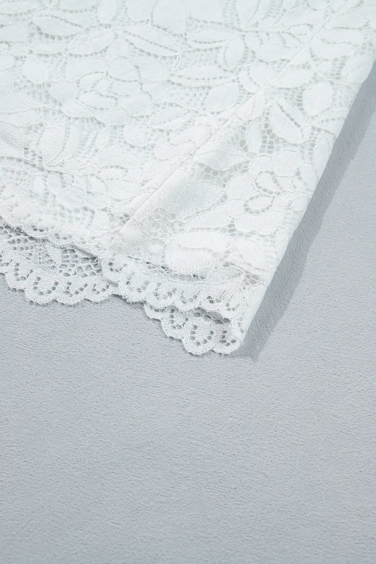 Ruffled Round Neck Long Flounce Sleeve Sheer Lace Blouse – White