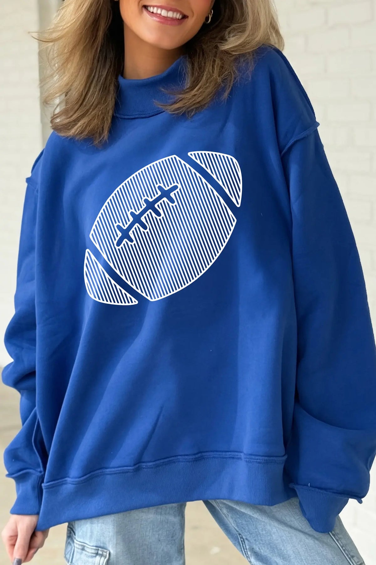 Reversible Gameday Football Graphic Oversized Sweatshirt – Dark Blue