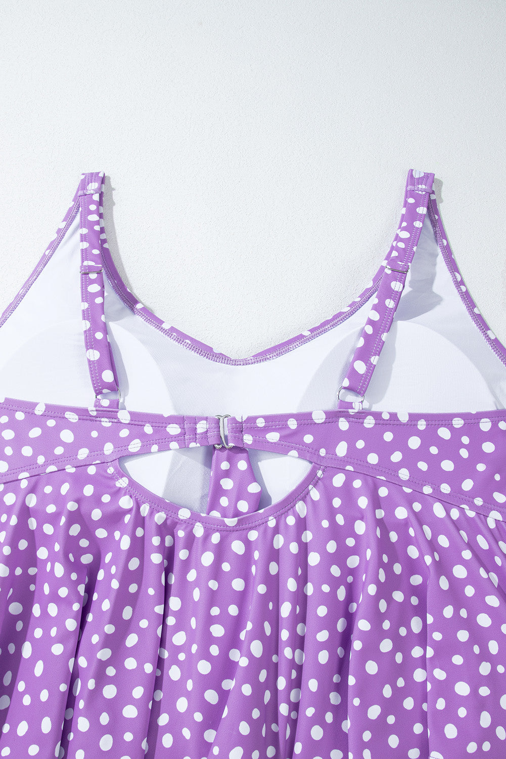 Purple Plus Size Polka Dot Print Ruffled Knotted V Neck Tankini Set BB Fashion Outlet