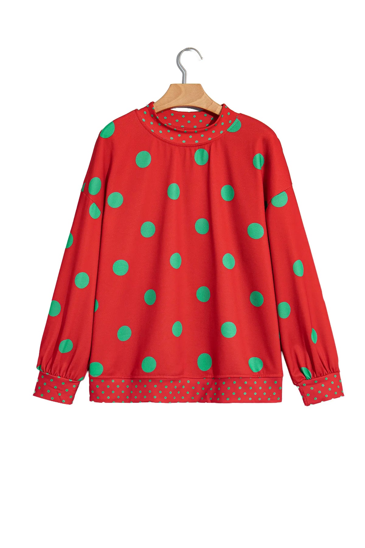 Polka Dot Print Contrast Detail Oversized Tunic Sweatshirt – Pink