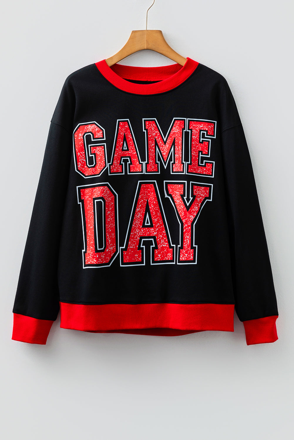 GAME DAY Letter Graphic Varsity Striped Baggy Sweatshirt - eAura