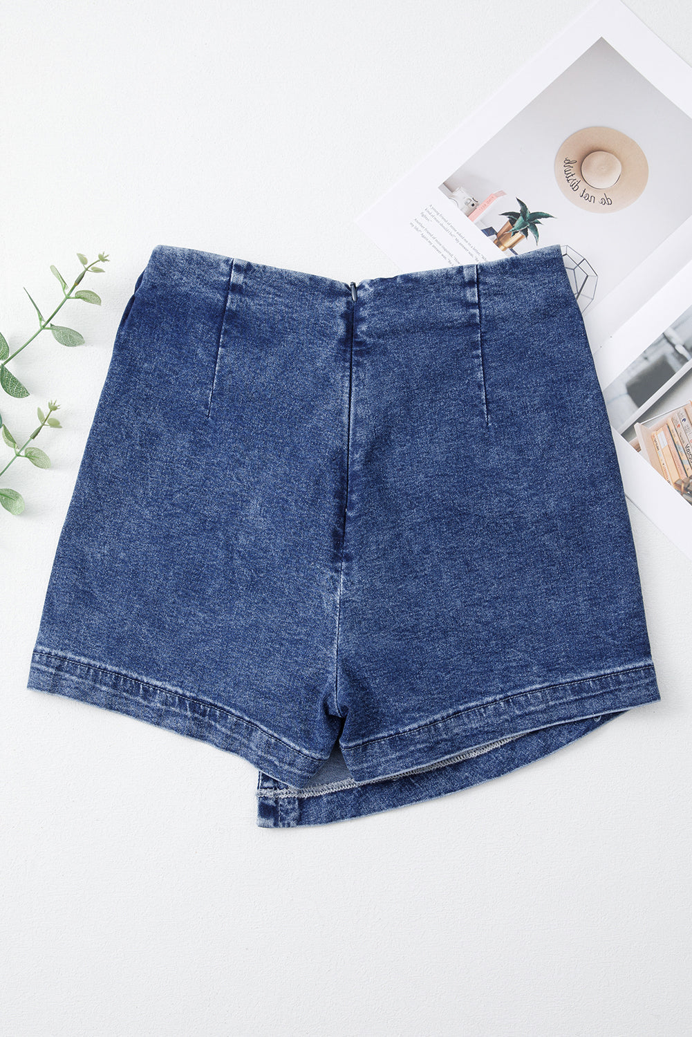 Sail Blue Acid Wash Asymmetric Twisted Wrapped Zipped Denim Skort eAura