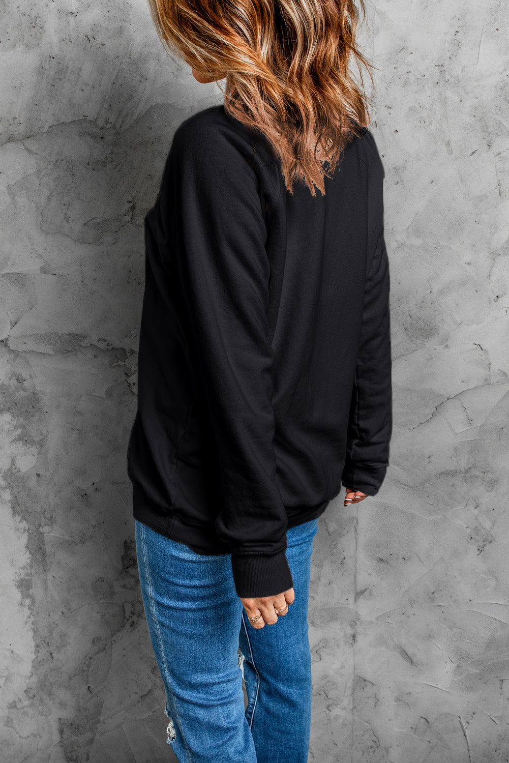 Spooky Rhinestone Drop Shoulder Graphic Sweatshirt – Black