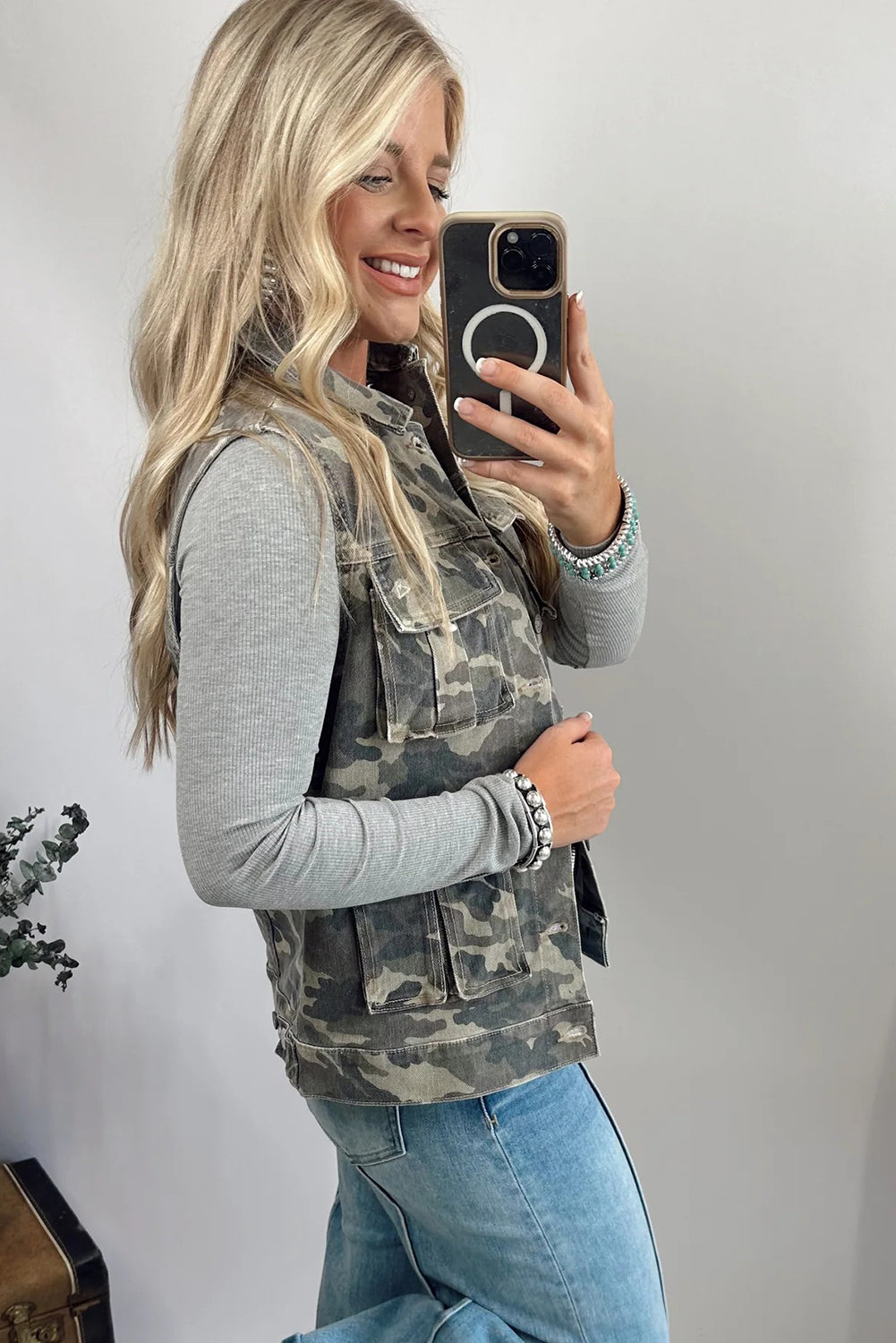 Green Camo Cargo Denim Vest - eAura