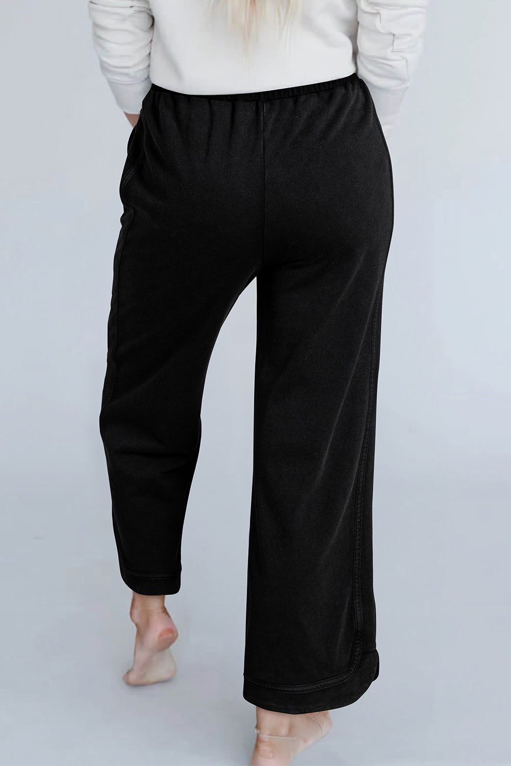 Black Mineral Wash Exposed Seam Wide Leg Pants - eAura