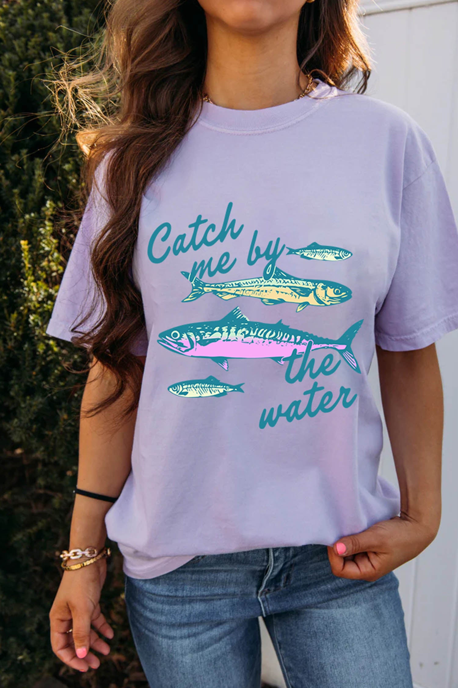Catch me by the water Fishes Printed T Shirt – Orchid Petal